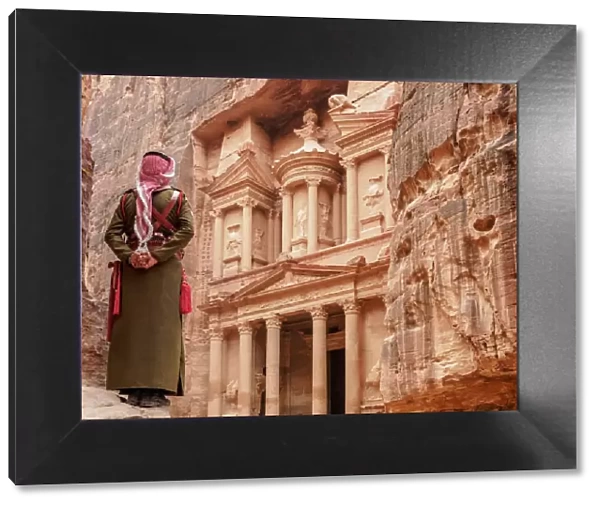 Jordanian Army Soldier in front of The Treasury, Al-Khazneh, Petra, Ma an Governorate
