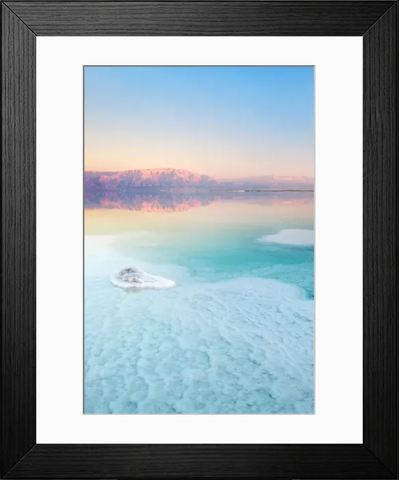 Framed Print : Israel, South District, Ein Bokek. Salt formations on the Dead Sea at sunset Framed Print : Israel, South District, Ein Bokek. Salt formations on the Dead Sea at sunset