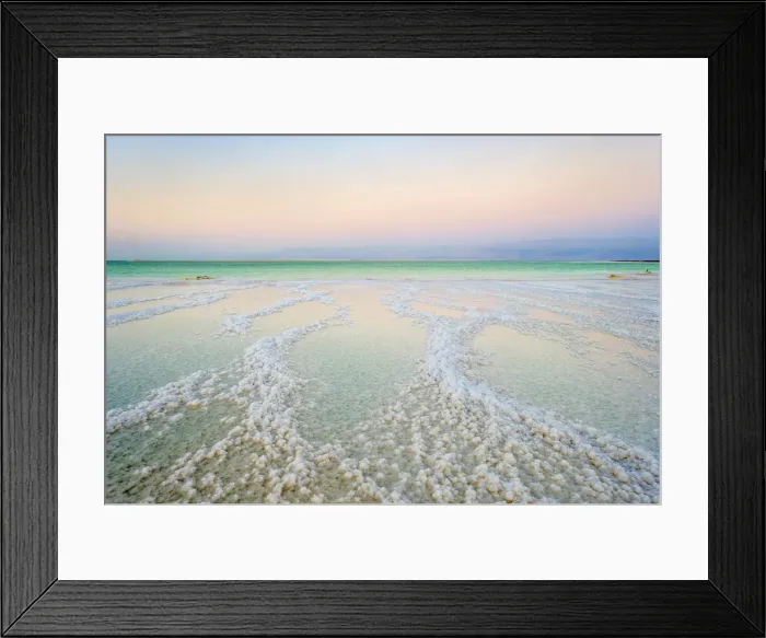 Framed Print : Israel, South District, Ein Bokek. Salt formations on the Dead Sea at sunset Framed Print : Israel, South District, Ein Bokek. Salt formations on the Dead Sea at sunset
