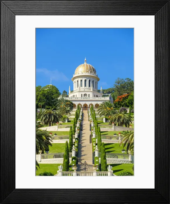 Framed Print : Israel, Haifa District, Haifa. Shrine of the Bab and lower terraces of the Baha i Gardens