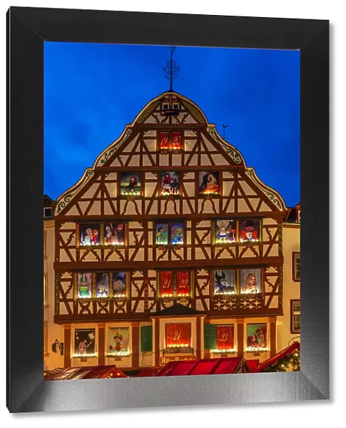 Half-timbered house with Advent calendar decoration, Bernkastel-Kues, Rhineland-Palatinate