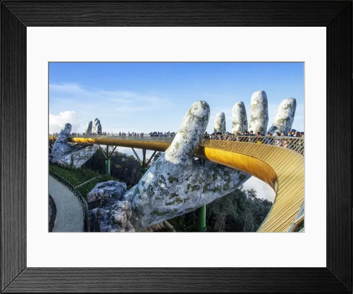 Framed Print : Asia, Southeast Asia, Vietnam, Danang, The Golden Bridge at the Ba Na resort, an