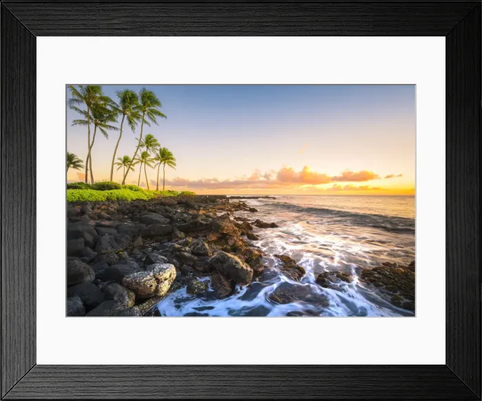 Framed Print : Sunset in Poipu beach park, Kauai island, Hawaii, USA Framed Print : Sunset in Poipu beach park, Kauai island, Hawaii, USA