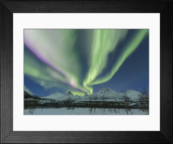 Framed Print : A powerful Aurora borealis, over the mountains in Arctic Norway tundra in winter Framed Print : A powerful Aurora borealis, over the mountains in Arctic Norway tundra in winter
