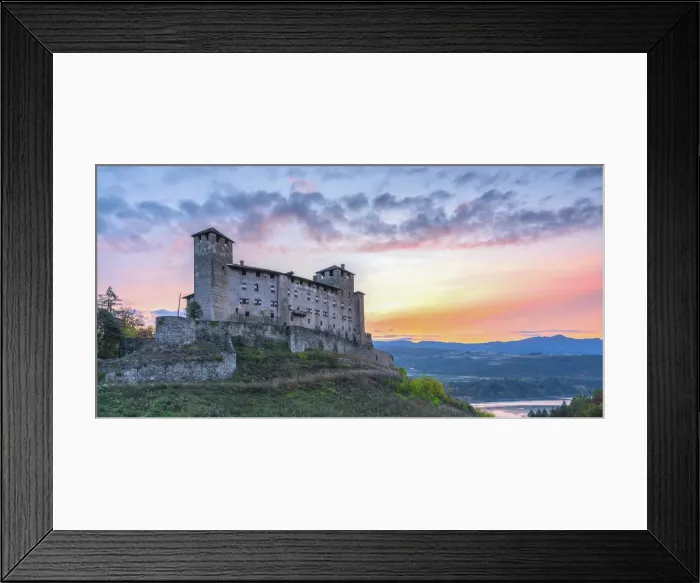 Framed Print : Cles Castle at sunrise in autumn season Europe, Italy, Trentino, Trento province Framed Print : Cles Castle at sunrise in autumn season Europe, Italy, Trentino, Trento province