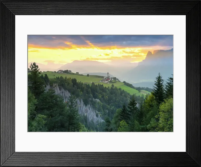 Framed Print : Pyramids of the Renon at sunrise Europe, Italy, South Tyrol, Renon plateau Framed Print : Pyramids of the Renon at sunrise Europe, Italy, South Tyrol, Renon plateau