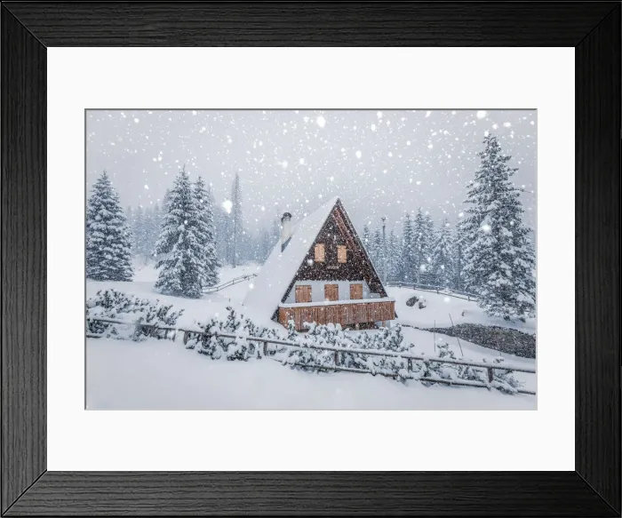 Framed Print : mountain chalet in winter under a heavy snowfall, malga ciapela, rocca pietore, belluno Framed Print : mountain chalet in winter under a heavy snowfall, malga ciapela, rocca pietore, belluno