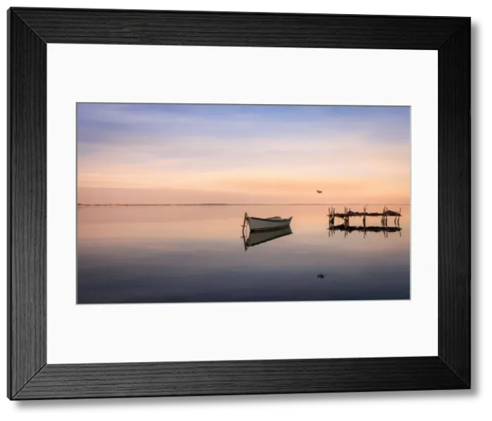 Framed Print : Lesina lake at sunset, Lesina village, Foggia district, Apulia, Italy Framed Print : Lesina lake at sunset, Lesina village, Foggia district, Apulia, Italy