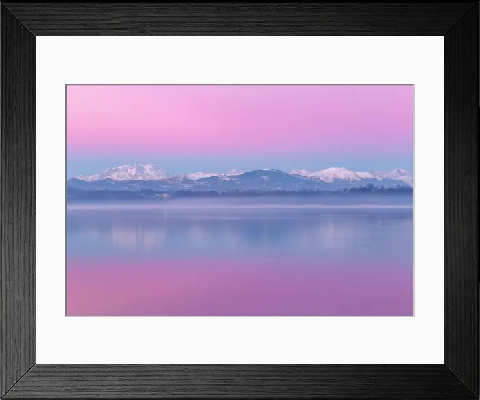 Framed Print : Sunrise on Rosa Mount and Alps reflected in Varese lake, Varese province, Lombardy Framed Print : Sunrise on Rosa Mount and Alps reflected in Varese lake, Varese province, Lombardy