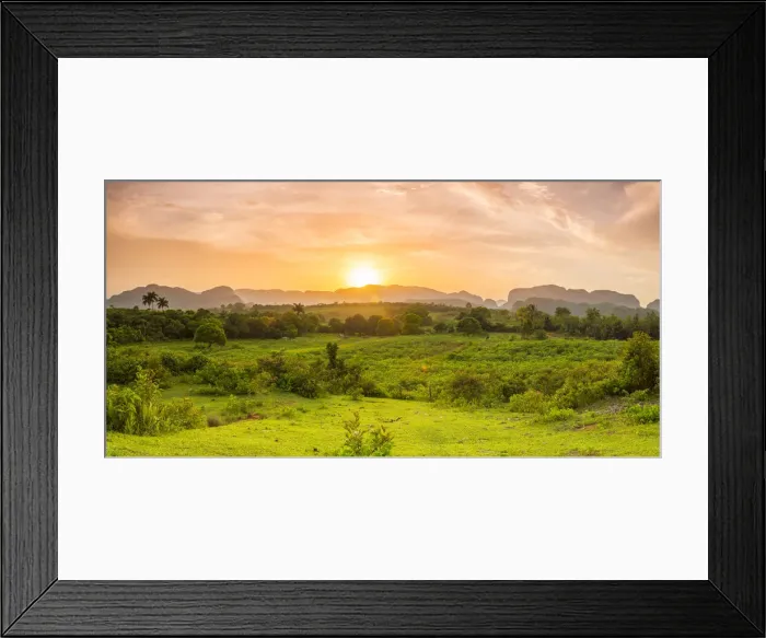 Framed Print : Sunset over the tobacco plantations and limestone hills (Mogotes) of the Vinales Framed Print : Sunset over the tobacco plantations and limestone hills (Mogotes) of the Vinales