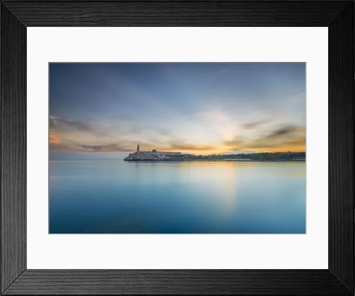 Framed Print : Sunrise over Castillo del Morro on the Malecon coastal area of Old Havana, Havana, Cuba
