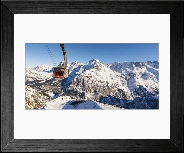 Framed Print : Eiger, Monch and Jungrau with cable car to Schilthorn, Birg, Berner Oberland Framed Print : Eiger, Monch and Jungrau with cable car to Schilthorn, Birg, Berner Oberland