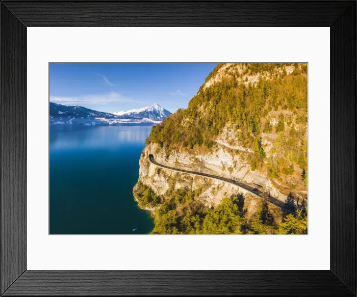 Framed Print : Coastal road on Lake Thun, Berner Oberland, canton of Bern, Switzerland Framed Print : Coastal road on Lake Thun, Berner Oberland, canton of Bern, Switzerland