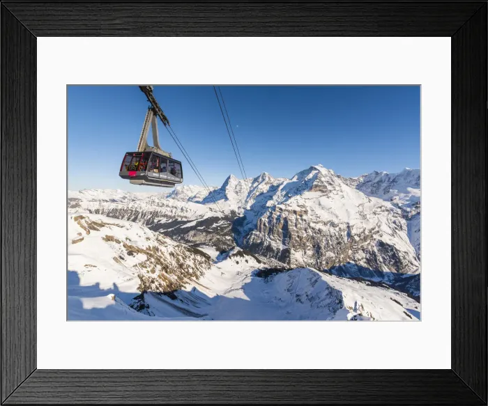Framed Print : Birg, Berner Oberland, canton of Bern, Switzerland. Cable car to Schilthorn with Eiger Framed Print : Birg, Berner Oberland, canton of Bern, Switzerland. Cable car to Schilthorn with Eiger
