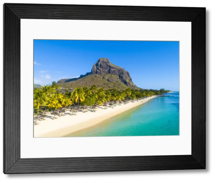 Framed Print : Aerial view of the beach of the Beachcomber Paradis Hotel, Le Morne Brabant Peninsula Framed Print : Aerial view of the beach of the Beachcomber Paradis Hotel, Le Morne Brabant Peninsula