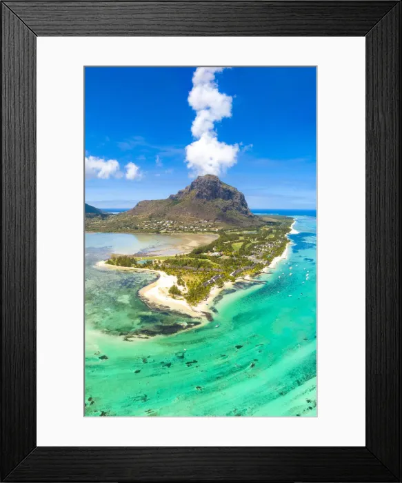 Framed Print : Aerial view of Le Morne Brabant peninsula. Le Morne, Black River (Riviere Noire) Framed Print : Aerial view of Le Morne Brabant peninsula. Le Morne, Black River (Riviere Noire)