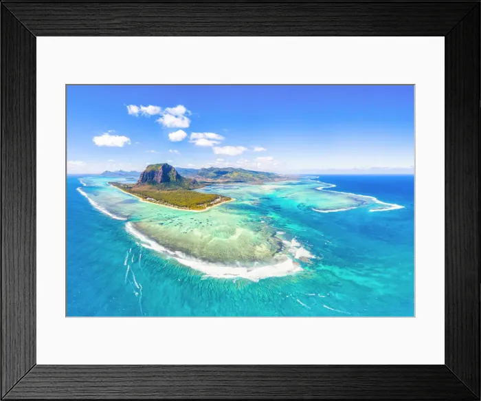 Framed Print : Aerial view of Le Morne Brabant Peninsula and the Underwater waterfall. Le Morne Framed Print : Aerial view of Le Morne Brabant Peninsula and the Underwater waterfall. Le Morne