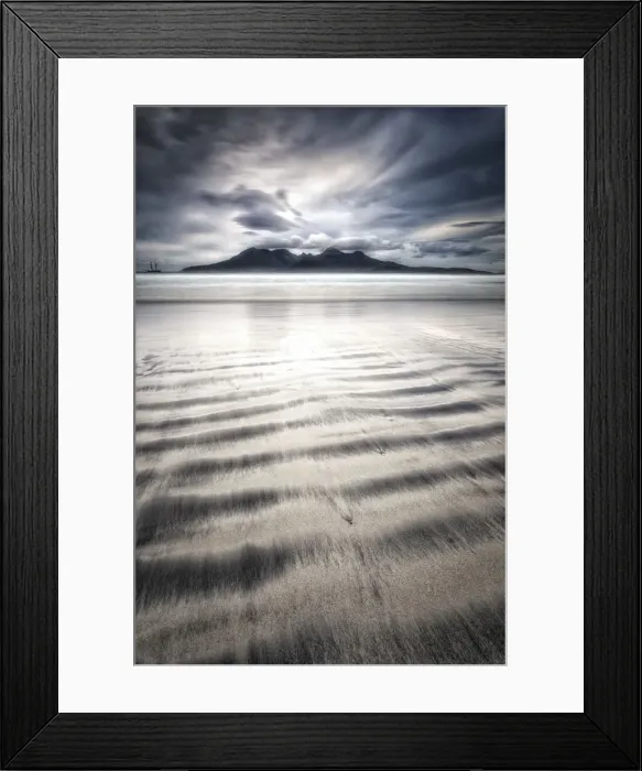Framed Print : Island of Rhum from Laig beach, Island of Eigg, Hebrides, Scotland, United Kingdom