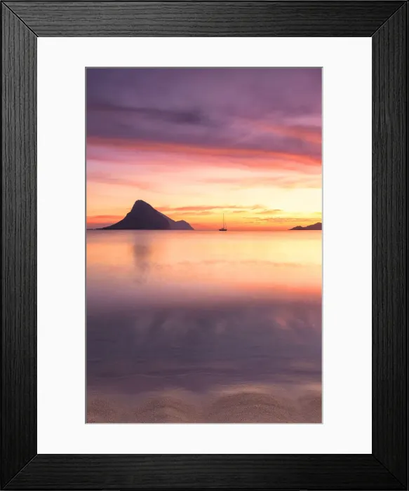 Framed Print : Amazing sunrise on the beach of Porto Taverna with the Tavolara Island in the background Framed Print : Amazing sunrise on the beach of Porto Taverna with the Tavolara Island in the background