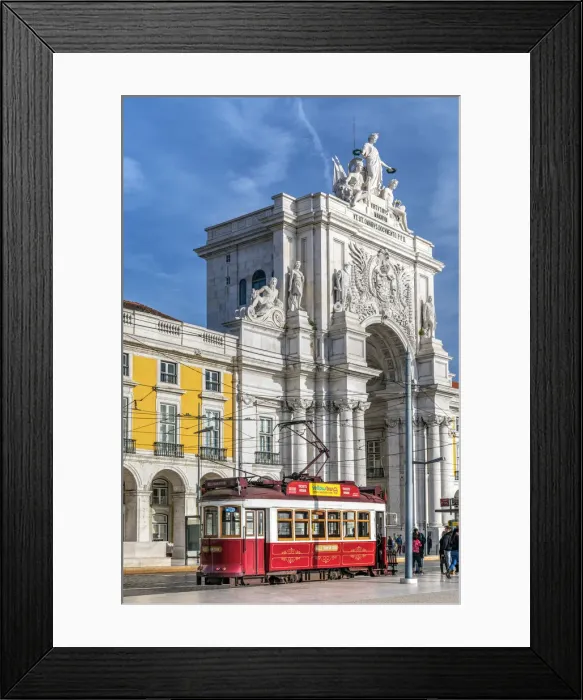 Framed Print : Vintage tourist tramway, Praca do Comercio or Commerce square, Lisbon, Portugal Framed Print : Vintage tourist tramway, Praca do Comercio or Commerce square, Lisbon, Portugal