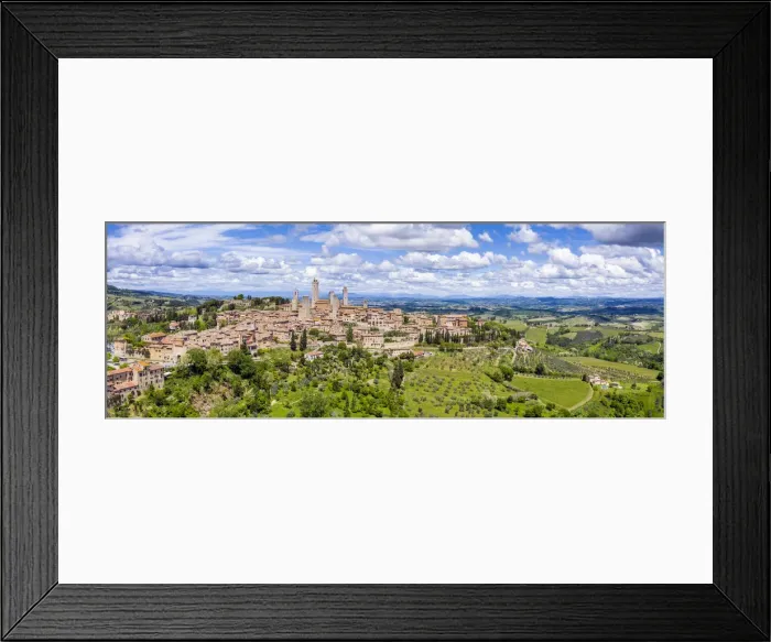 Framed Print : Italy, Tuscany, Val d Elsa. Panoramic aerial view of the medieval village of San Gimignano Framed Print : Italy, Tuscany, Val d Elsa. Panoramic aerial view of the medieval village of San Gimignano