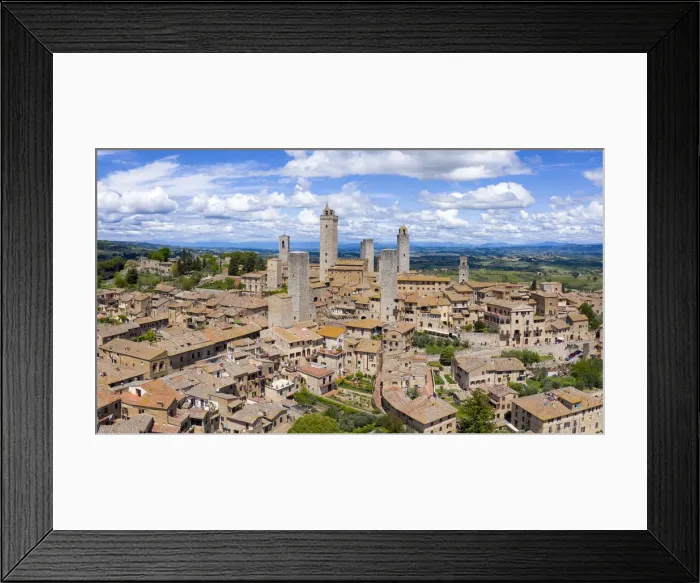 Framed Print : Italy, Tuscany, Val d Elsa. Aerial view of the medieval village of San Gimignano Framed Print : Italy, Tuscany, Val d Elsa. Aerial view of the medieval village of San Gimignano