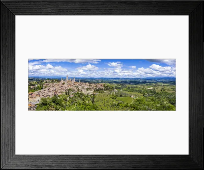 Framed Print : Italy, Tuscany, Val d Elsa. Panoramic aerial view of the medieval village of San Gimignano Framed Print : Italy, Tuscany, Val d Elsa. Panoramic aerial view of the medieval village of San Gimignano