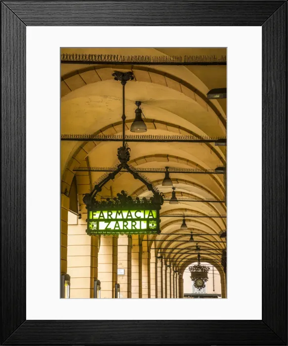 Framed Print : Farmacia Zarri sign, Covered passageway / Portico, Bologna, Emilia-Romagna, Italy Framed Print : Farmacia Zarri sign, Covered passageway / Portico, Bologna, Emilia-Romagna, Italy