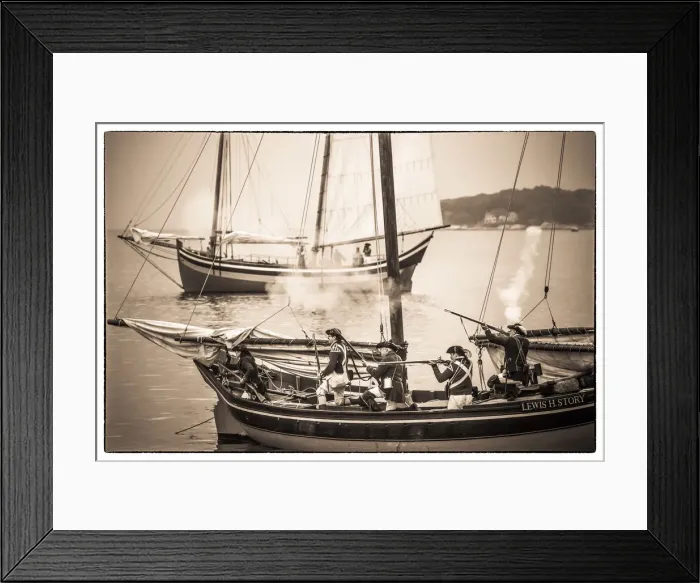 Framed Print : USA, New England, Massachusetts, Cape Ann, Gloucester, re-enactors of the Battle of Framed Print : USA, New England, Massachusetts, Cape Ann, Gloucester, re-enactors of the Battle of