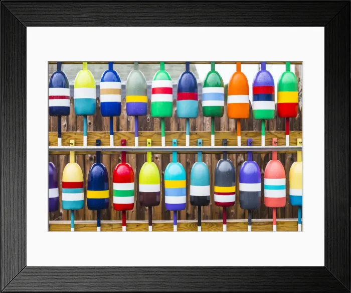 Framed Print : USA, Maine, Cape Neddick, new lobster buoys for sale
