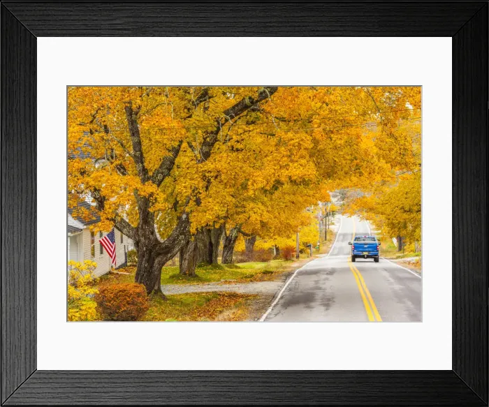 Framed Print : USA, Maine, Deer Isle, Sunset Road, autumn