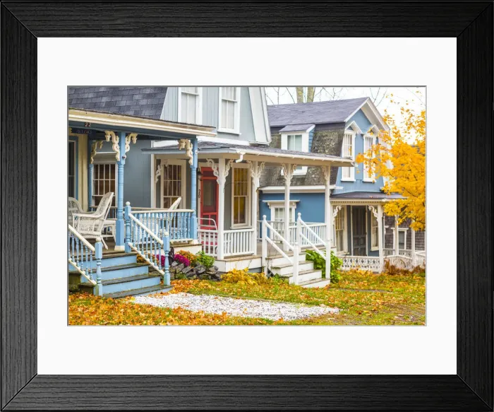 Framed Print : USA, Maine, Bayside, Bayview Cottages, oceanside community of cottages at former religious Framed Print : USA, Maine, Bayside, Bayview Cottages, oceanside community of cottages at former religious