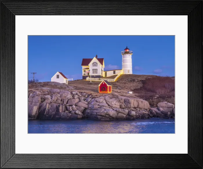 Framed Print : USA, Maine, York Beach, Nubble Light lighthouse, dusk Framed Print : USA, Maine, York Beach, Nubble Light lighthouse, dusk
