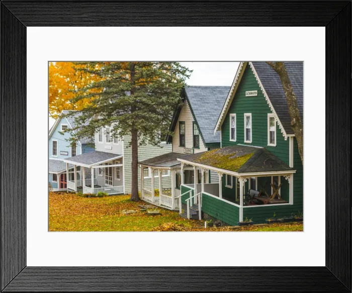 Framed Print : USA, Maine, Bayside, Bayview Cottages, oceanside community of cottages at former religious Framed Print : USA, Maine, Bayside, Bayview Cottages, oceanside community of cottages at former religious