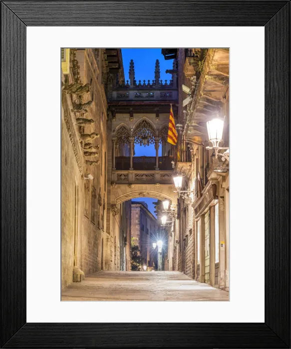 Framed Print : Carrer del Bisbe street, Gothic Quarter, Barcelona, Catalonia, Spain