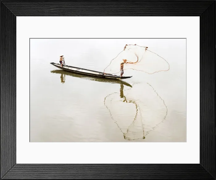Framed Print : Net casting fishermen on the Perfume River, Hue, Vietnam Framed Print : Net casting fishermen on the Perfume River, Hue, Vietnam