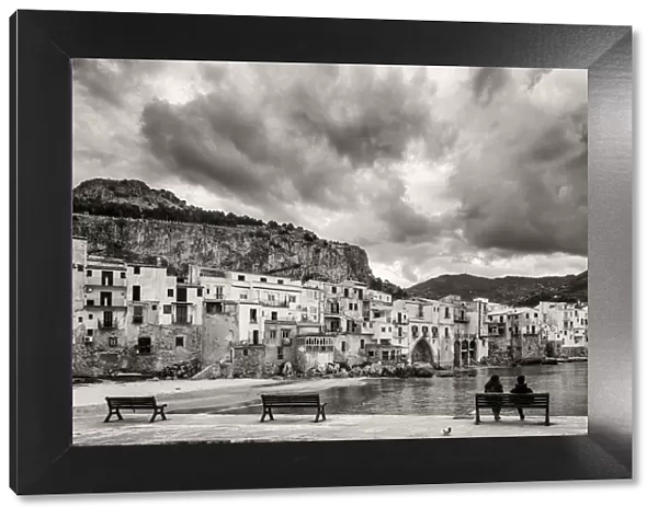 Europe, Italy, Sicily. A view towards the little harbor of Cefalu