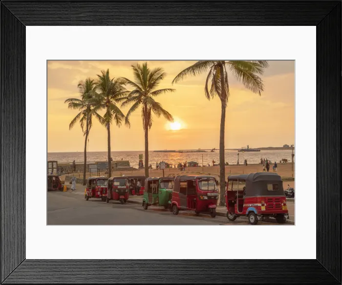 Framed Print : Tuk tuks parked along Galle Face Green at sunset, Colombo, Sri Lanka Framed Print : Tuk tuks parked along Galle Face Green at sunset, Colombo, Sri Lanka