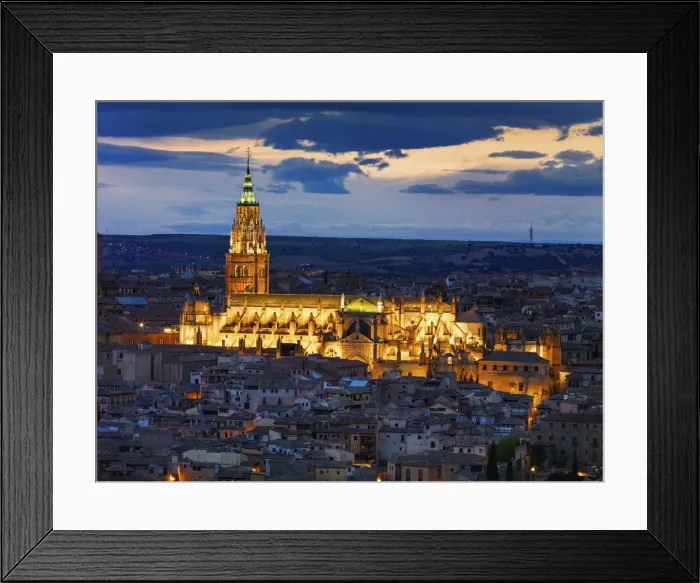Framed Print : Spain, Castile La Mancha, Toledo, Cathedral of Toledo, Overview of city at dusk, UNESCO Framed Print : Spain, Castile La Mancha, Toledo, Cathedral of Toledo, Overview of city at dusk, UNESCO