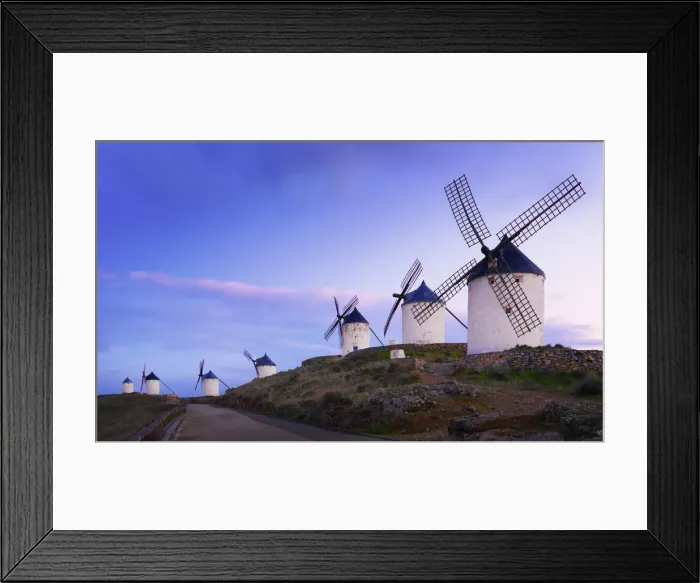 Framed Print : Spain, Castile, La Mancha, Consuegra, Windmills at dusk Framed Print : Spain, Castile, La Mancha, Consuegra, Windmills at dusk