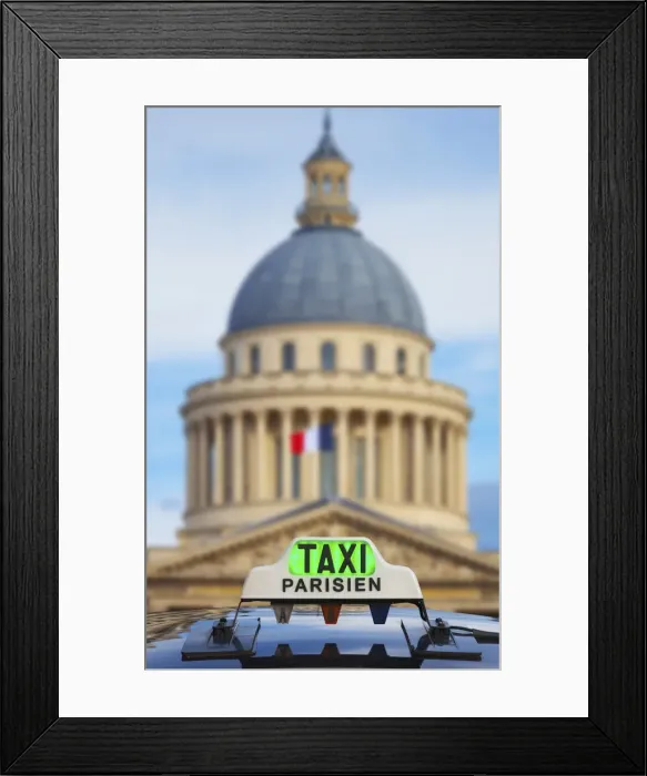 Framed Print : France, Paris, Latin district, the Pantheon with taxi infront Framed Print : France, Paris, Latin district, the Pantheon with taxi infront