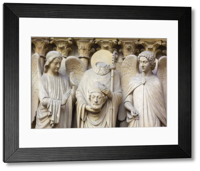 Framed Print : France, Paris, Notre Dame Cathedral, detail of statues on facade