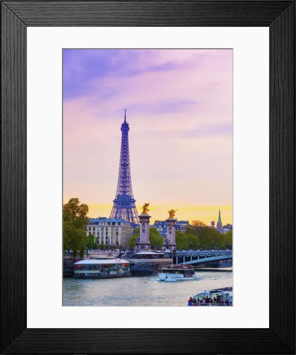 Framed Print : France, Paris, Eiffel Tower and River Seine at dusk