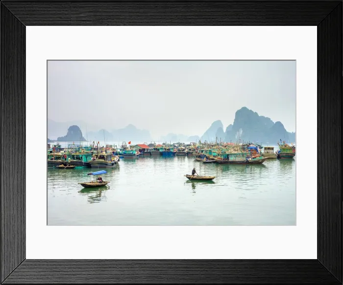 Framed Print : Colorful fishing boats in the harbor at Cai Rong, Quang Ninh Province, Vietnam
