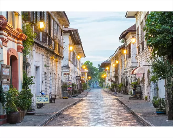 Calle Crisologo at dawn, Vigan City, Ilocos Sur, Ilocos Region, Philippines