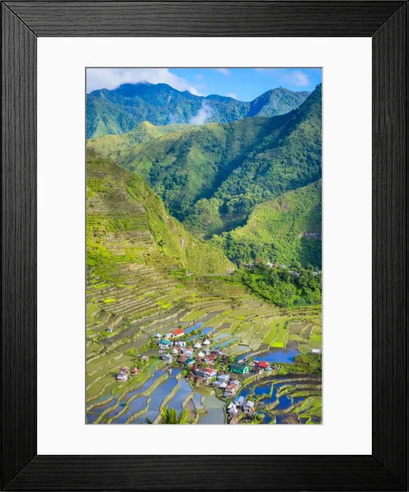 Framed Print : Batad village and UNESCO World Heritage rice terraces in early spring planting season Framed Print : Batad village and UNESCO World Heritage rice terraces in early spring planting season
