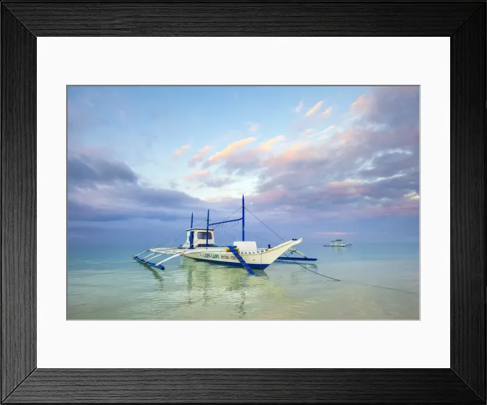 Framed Print : Bangka outrigger boat at sunrise on White Beach, Boracay Island, Aklan Province, Western Framed Print : Bangka outrigger boat at sunrise on White Beach, Boracay Island, Aklan Province, Western