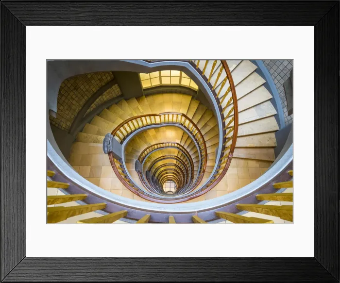 Framed Print : Spiral staircase inside Ballinhaus ( MeBberghof) office building built in 1924 Framed Print : Spiral staircase inside Ballinhaus ( MeBberghof) office building built in 1924
