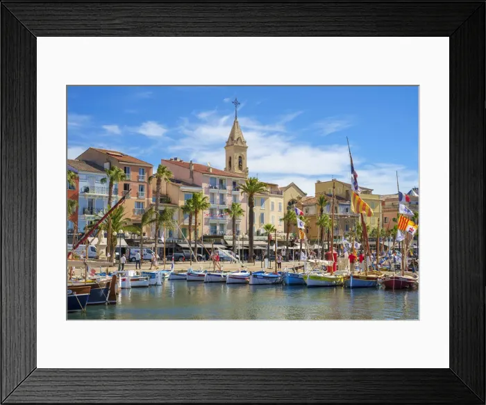 Framed Print : Port harbor filled with traditional wooden fishing boats at Sanary-sur-Mer, Var department Framed Print : Port harbor filled with traditional wooden fishing boats at Sanary-sur-Mer, Var department