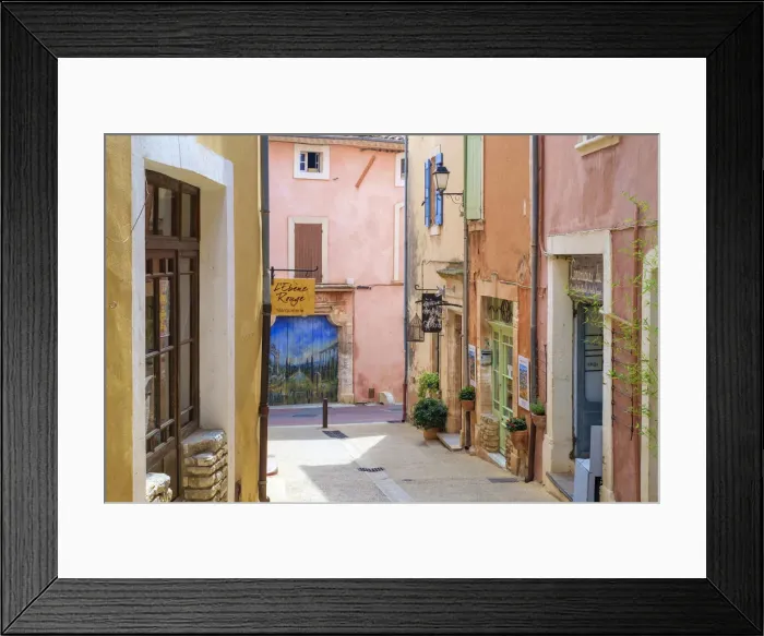 Framed Print : Colorful ochre colored buildings on a street in Roussillon, Vaucluse, Provence-Alpes-CA'te Framed Print : Colorful ochre colored buildings on a street in Roussillon, Vaucluse, Provence-Alpes-CA'te